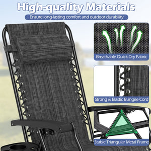 Portable Zero Gravity Chairs with Cup Holder Trays and Backrest-Gray view 9