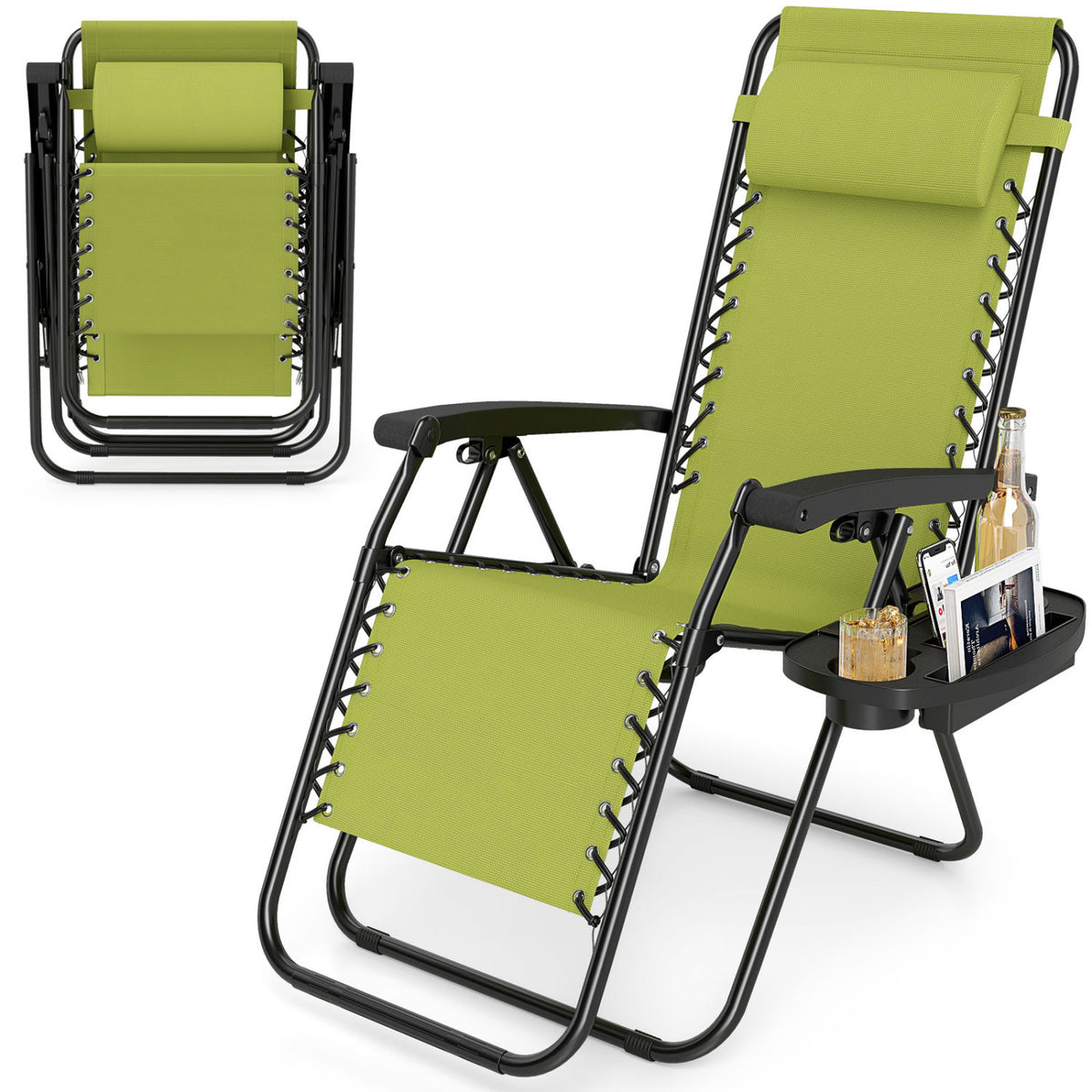 Portable Zero Gravity Chairs with Cup Holder Trays and Backrest-Green view 4
