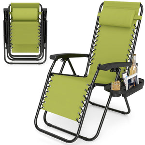 Portable Zero Gravity Chairs with Cup Holder Trays and Backrest-Green view 4