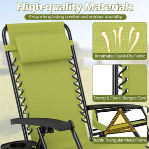 Portable Zero Gravity Chairs with Cup Holder Trays and Backrest-Green view 7