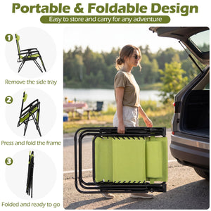 Portable Zero Gravity Chairs with Cup Holder Trays and Backrest-Green view 9