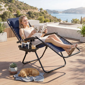 Portable Zero Gravity Chairs with Cup Holder Trays and Backrest-Navy view 2