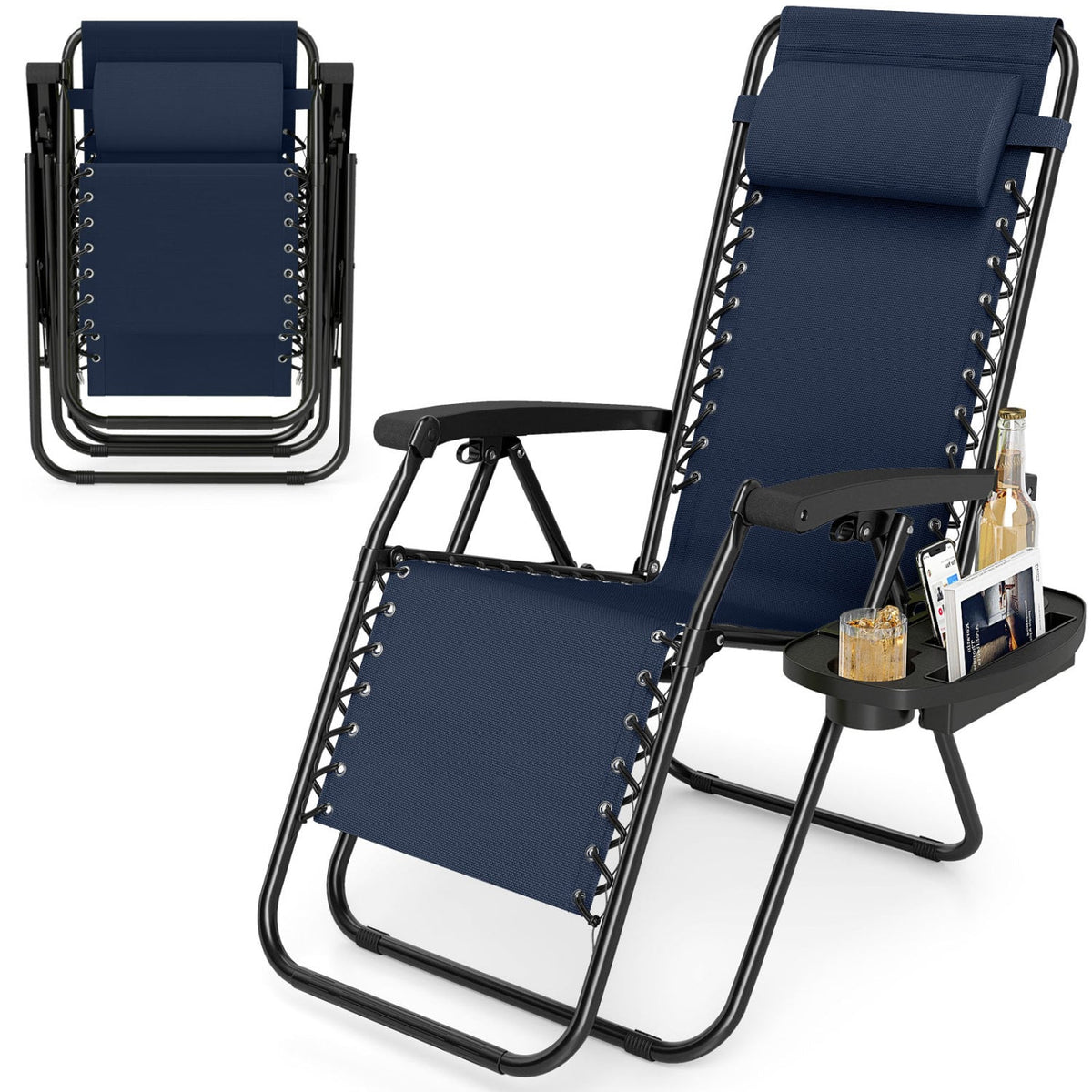 Portable Zero Gravity Chairs with Cup Holder Trays and Backrest-Navy view 4