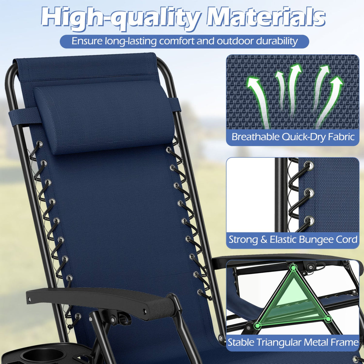 Portable Zero Gravity Chairs with Cup Holder Trays and Backrest-Navy view 7