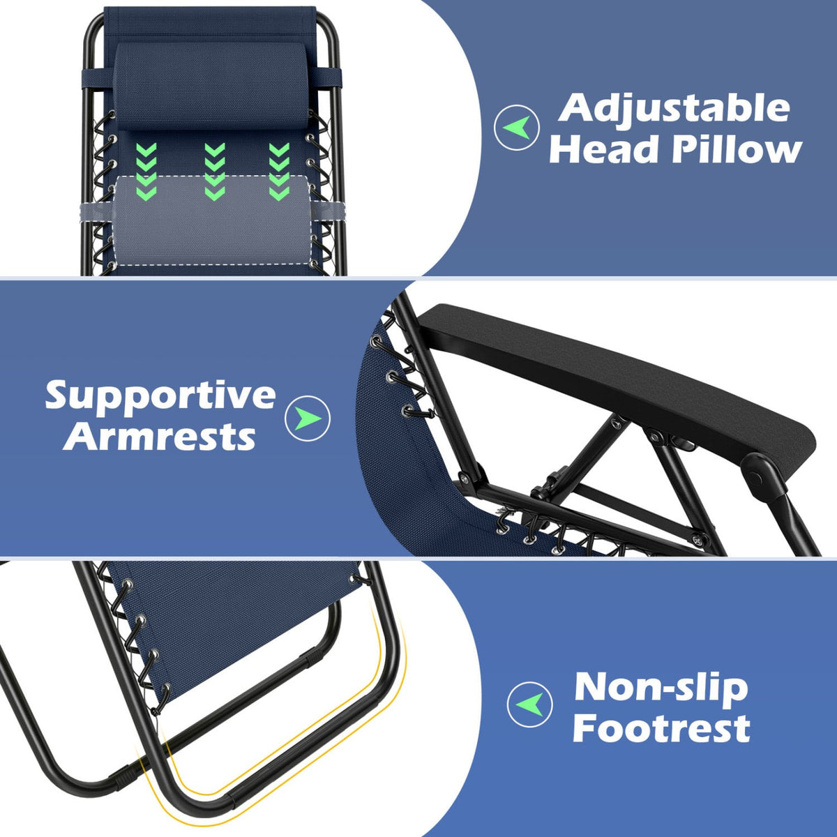 Portable Zero Gravity Chairs with Cup Holder Trays and Backrest-Navy view 9