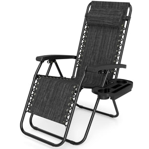 Portable Zero Gravity Chairs with Cup Holder Trays and Backrest Set of 2-Gray view 4
