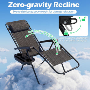 Portable Zero Gravity Chairs with Cup Holder Trays and Backrest Set of 2-Gray view 7