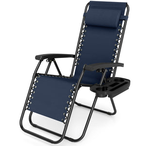 Portable Zero Gravity Chairs with Cup Holder Trays and Backrest Set of 2-Navy view 4