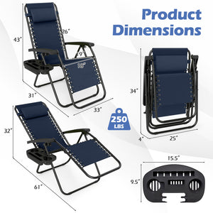 Portable Zero Gravity Chairs with Cup Holder Trays and Backrest Set of 2-Navy view 5