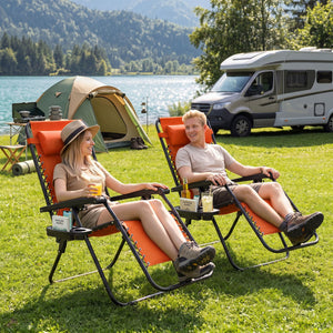Portable Zero Gravity Chairs with Cup Holder Trays and Backrest-Orange view 3