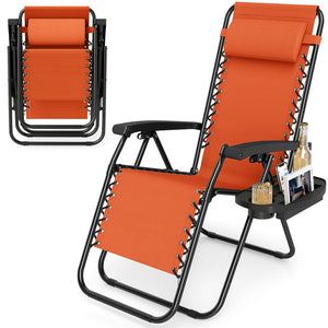 Portable Zero Gravity Chairs with Cup Holder Trays and Backrest-Orange view 4