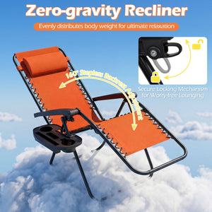 Portable Zero Gravity Chairs with Cup Holder Trays and Backrest-Orange view 6