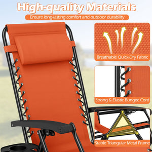 Portable Zero Gravity Chairs with Cup Holder Trays and Backrest-Orange view 7