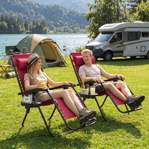 Portable Zero Gravity Chairs with Cup Holder Trays and Backrest-Red view 3