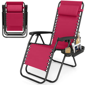 Portable Zero Gravity Chairs with Cup Holder Trays and Backrest-Red view 4