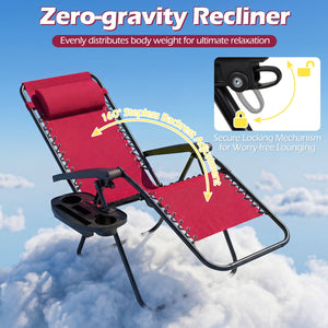 Portable Zero Gravity Chairs with Cup Holder Trays and Backrest-Red view 6