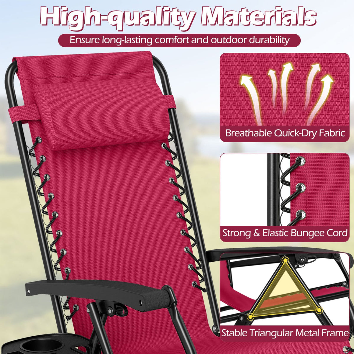 Portable Zero Gravity Chairs with Cup Holder Trays and Backrest-Red view 7