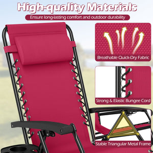 Portable Zero Gravity Chairs with Cup Holder Trays and Backrest-Red view 7