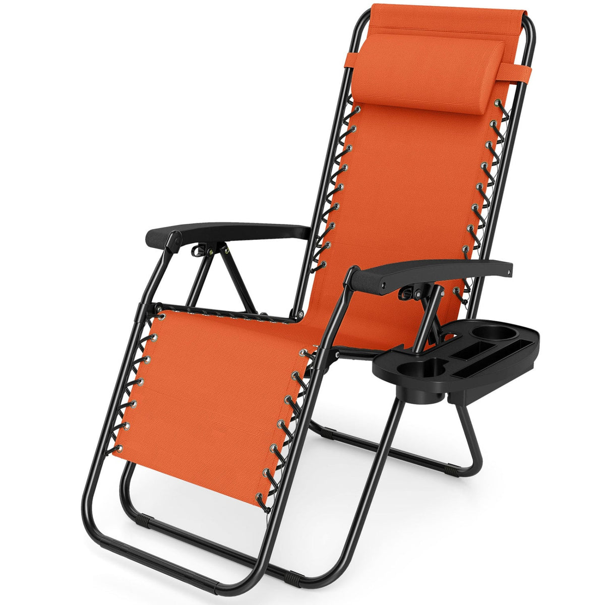 Portable Zero Gravity Chairs with Cup Holder Trays and Backrest Set of 2-Orange view 4