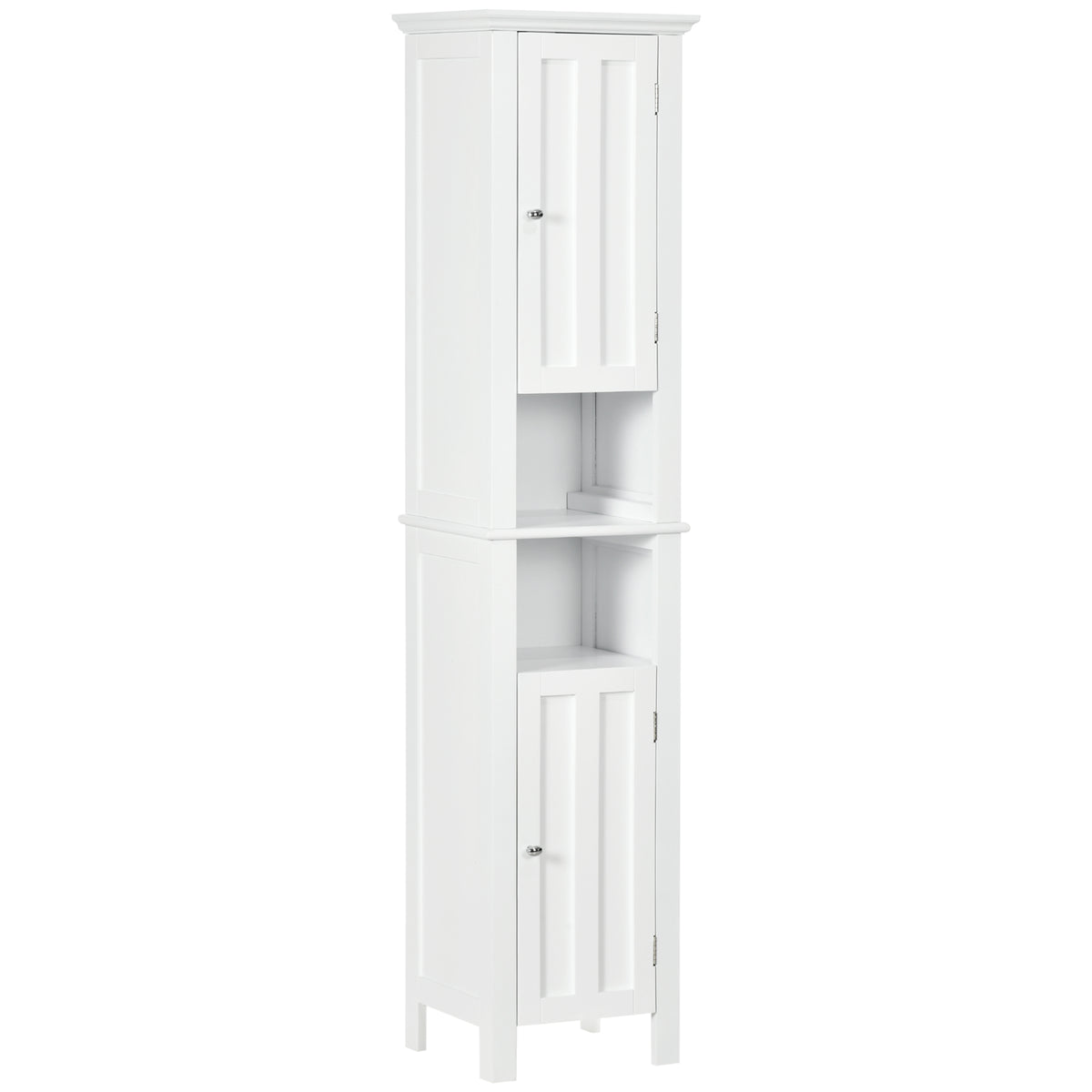 Bathroom Cabinet, Freestanding Linen Cabinet with Open Shelves, 13.8" x 11.8" x 62.4", White