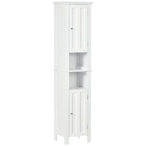 Bathroom Cabinet, Freestanding Linen Cabinet with Open Shelves, 13.8" x 11.8" x 62.4", White
