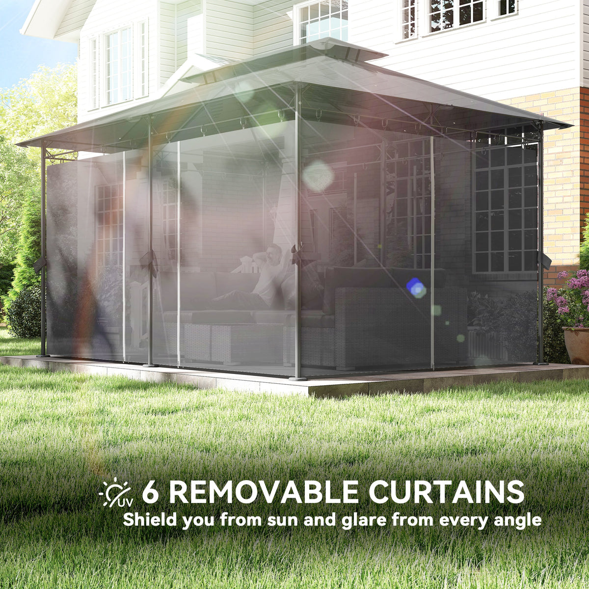 10' x 13' Double Roof Patio Gazebo, Outdoor Gazebo with Curtains, for Garden, Lawn, Backyard and Deck – view 12