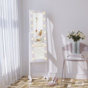 Free Standing Armoire Organizer, Lighted Mirrored Jewelry Cabinet w/ Angle Adjustable & 16 LED Lights Warm – view 6