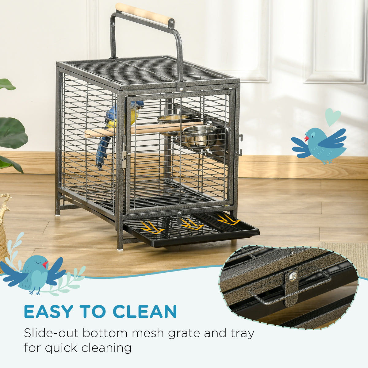 Bird Travel Carrier Cage, Portable Metal Bird Cage for Parrots Conures Cockatiel Parakeets with Stand – view 10