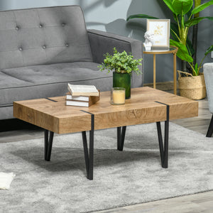 Rustic Coffee Table, Rectangle Nature Central Table with Steel Hairpin Legs for Living Room