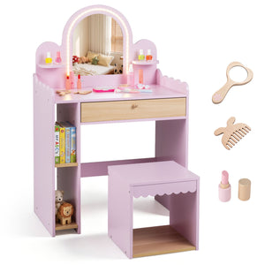 Pretend Makeup Dressing Table Set with 2 Small Shelves and Compartments-Pink view 4