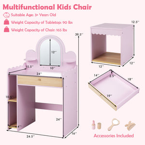 Pretend Makeup Dressing Table Set with 2 Small Shelves and Compartments-Pink view 5