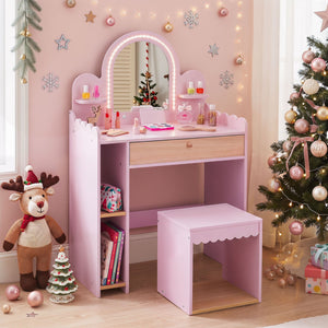 Pretend Makeup Dressing Table Set with 2 Small Shelves and Compartments-Pink view 7
