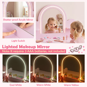 Pretend Makeup Dressing Table Set with 2 Small Shelves and Compartments-Pink view 8