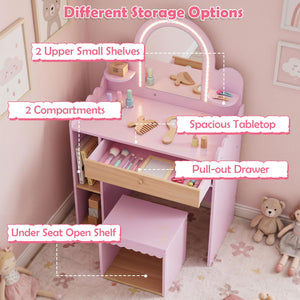 Pretend Makeup Dressing Table Set with 2 Small Shelves and Compartments-Pink view 9