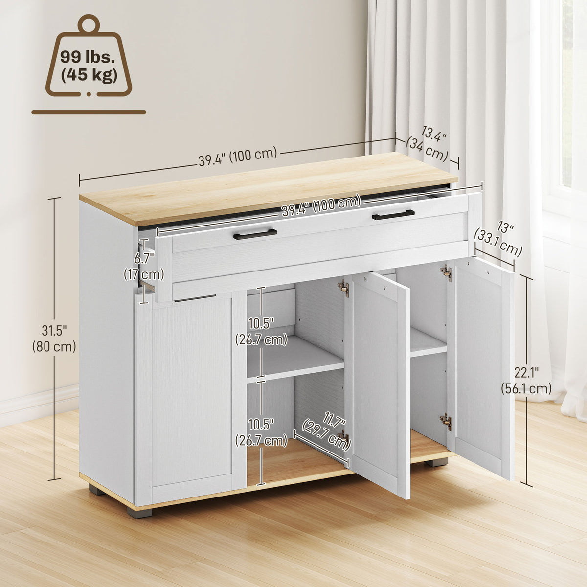 Sideboard Buffet Cabinet, Modern 40" Coffee Bar Cabinet with Wide Drawer, 3 Doors and 2 Adjustable Shelves – view 9