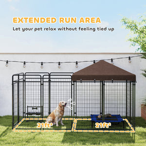 Dog Kennel Outdoor with Waterproof Canopy, Dog Run with Galvanized Chain Link for Large and Medium Dogs, Black