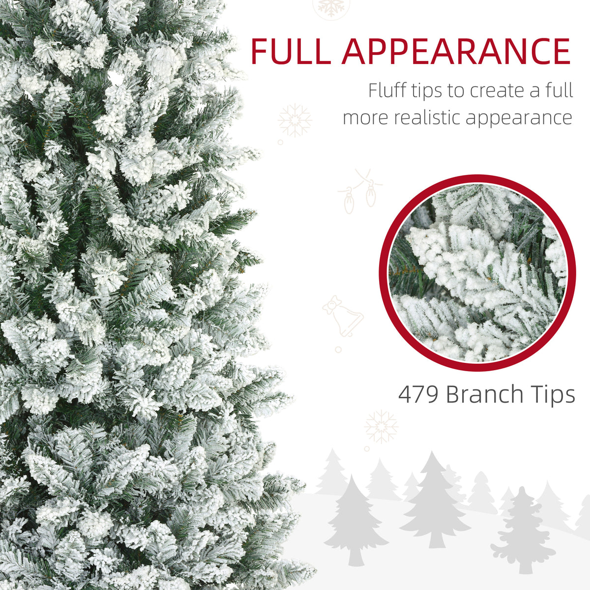 6ft Pencil Christmas Tree, Flocked Tree with 479 Branch Tips and Metal Base for Home, Indoor, Holiday