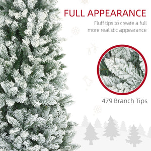 6ft Pencil Christmas Tree, Flocked Tree with 479 Branch Tips and Metal Base for Home, Indoor, Holiday