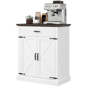 30" Buffet Cabinet, Farmhouse Sideboard with 1.2" Thick Top, 2 Barn Doors, Drawer and Adjustable Shelf