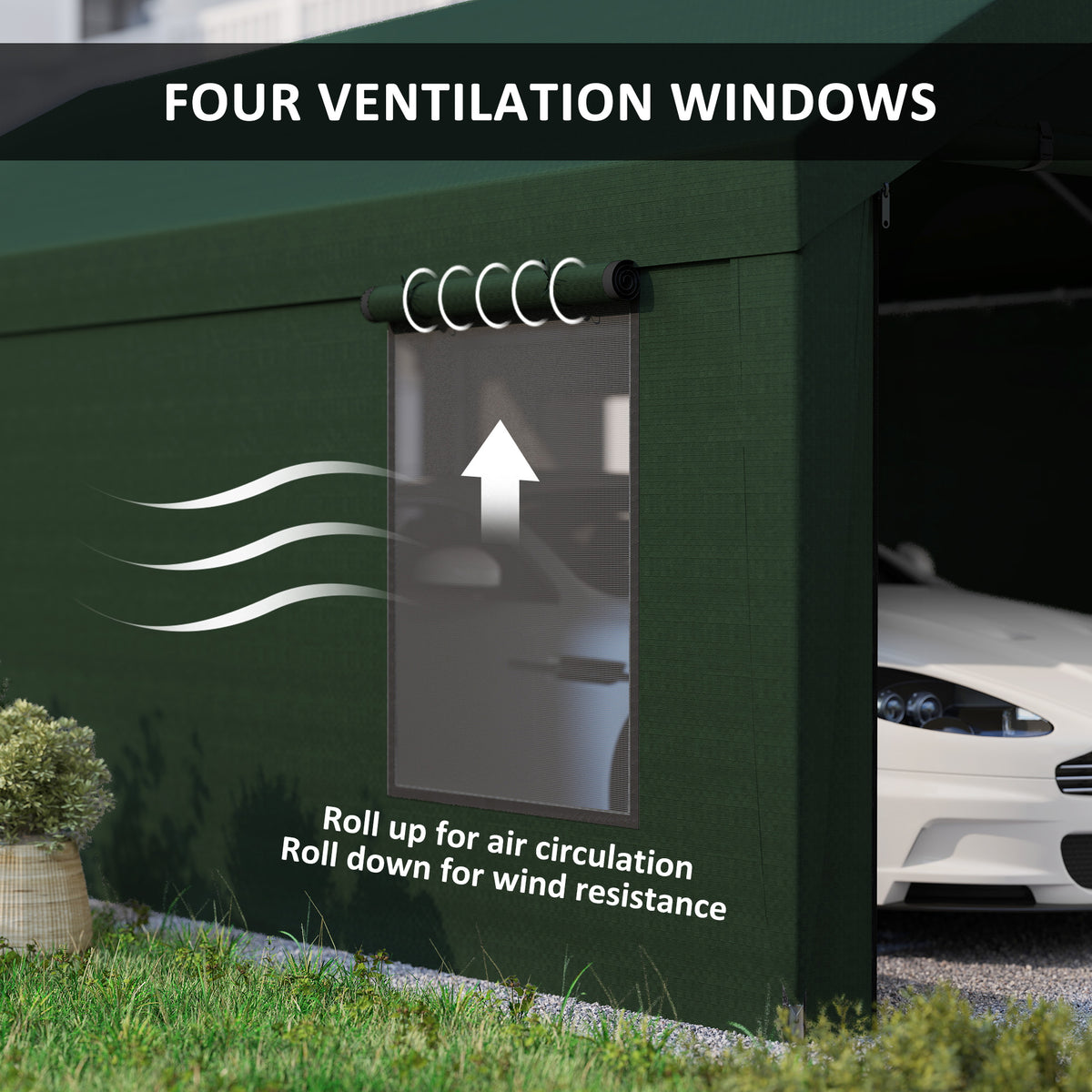 12 x 20ft Carport with 2 Roll-Up Doors, 4 Windows, Portable Garage with Removable Sidewalls for Car, Truck – view 13