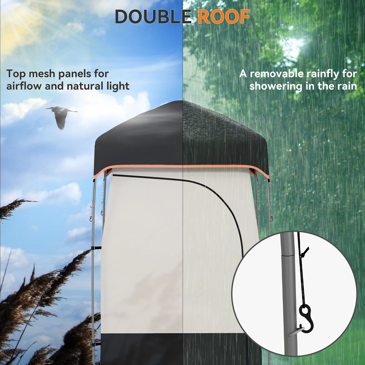 Camping Shower Tent, Portable Privacy Shelter with Solar Shower Bag, Removable Floor and Carrying Bag, Black – view 4