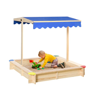 Kids Wooden Sandbox with Cover, Play Sand Station for Children Outdoor Sand box, with Seats, for Backyard