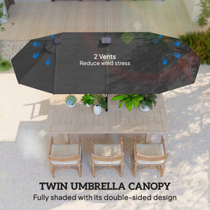 10ft Double-Sided Patio Umbrella with 35 LED Lights, 12 ribs, Extra Large Outdoor Parasol with Twin Canopy, Dark Grey