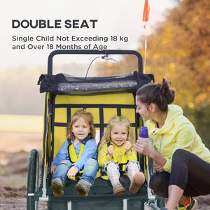 Aosom 2-in-1 Bike Trailer for Kids, Foldable 2-Seat Baby Stroller with 5-Point Harness, Rubber Wheels, Storage Bag