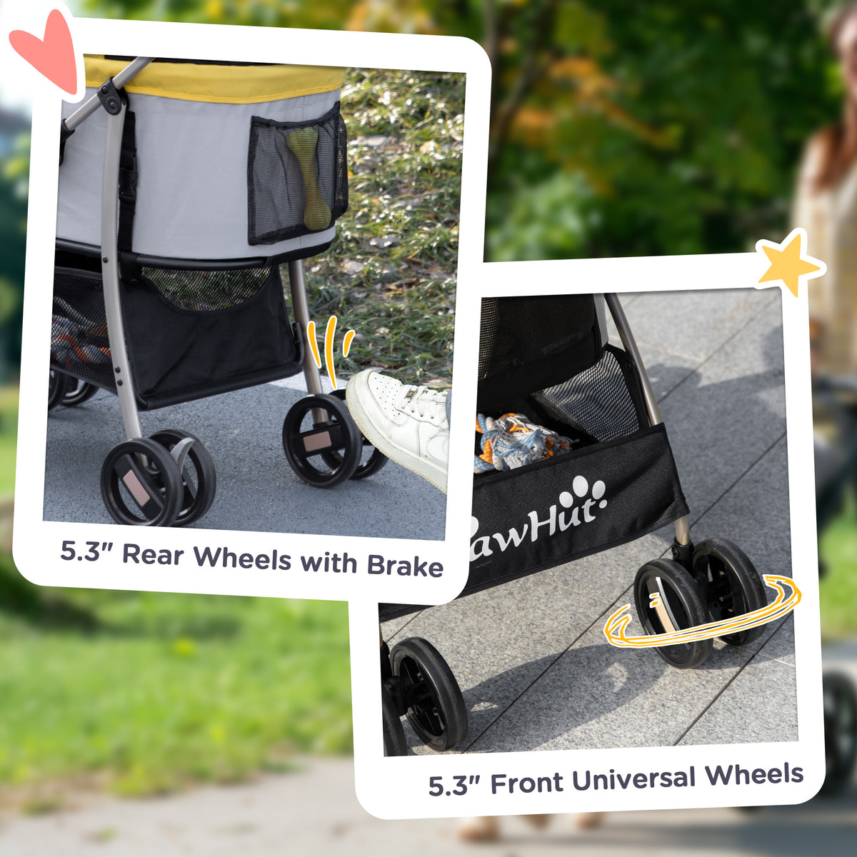 4 Wheels Pet Stroller, 3 in 1 Dog Cat Travel Folding Carrier, for Small Dogs, Detachable, w/ Brake, Canopy – view 13