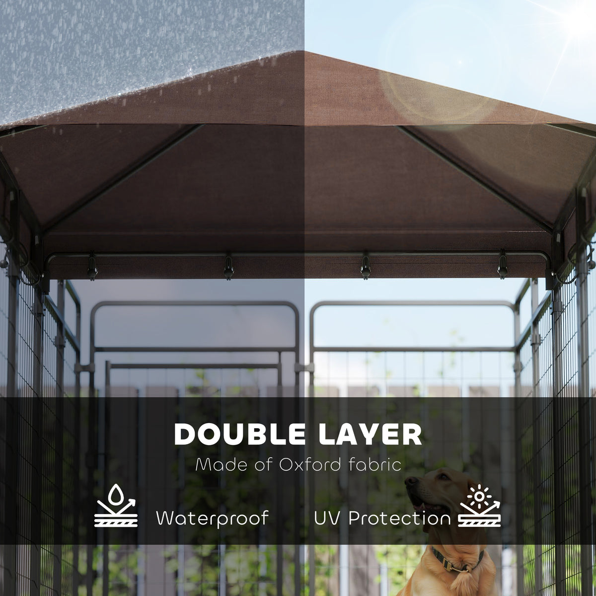 Dog Kennel Outdoor with Waterproof Canopy, Dog Run with Galvanized Chain Link for Large and Medium Dogs, Black