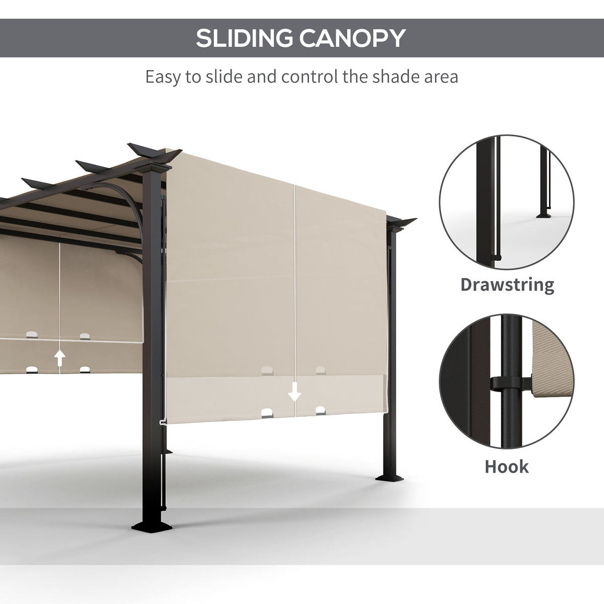 10' x 10' Outdoor Pergola Patio Gazebo Canopy Sun Shelter, Steel Frame, Beige – view 4