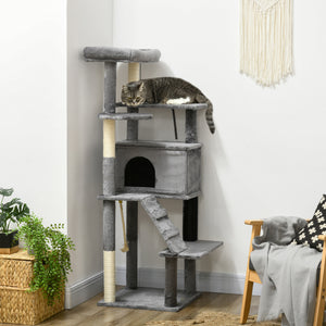 Cat Tree for Large Cats Adult, 58" Tall Cat Tree with Scratching Posts, Large Cat Tower for Indoor Cats with Bed, House, Toys, Grey