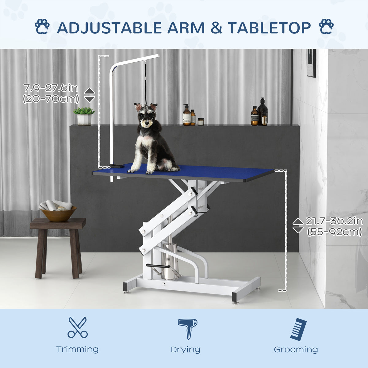 Pet Grooming Table, Height Adjustable Dog Grooming Table with Arm, Noose and Non-Slip Grooming Table, Black