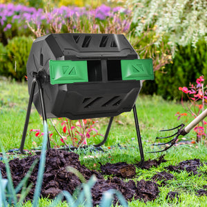 43 Gallon (160L) Tumbling Compost Bin Outdoor Dual Chamber 360° Rotating Composter with Sliding Doors – view 14